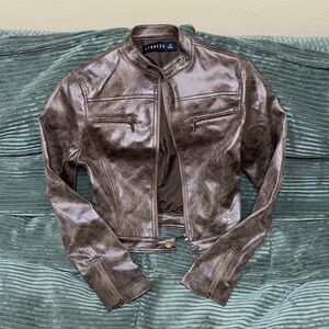 Lioness Metallic Bronze Moto Leather Jacket
